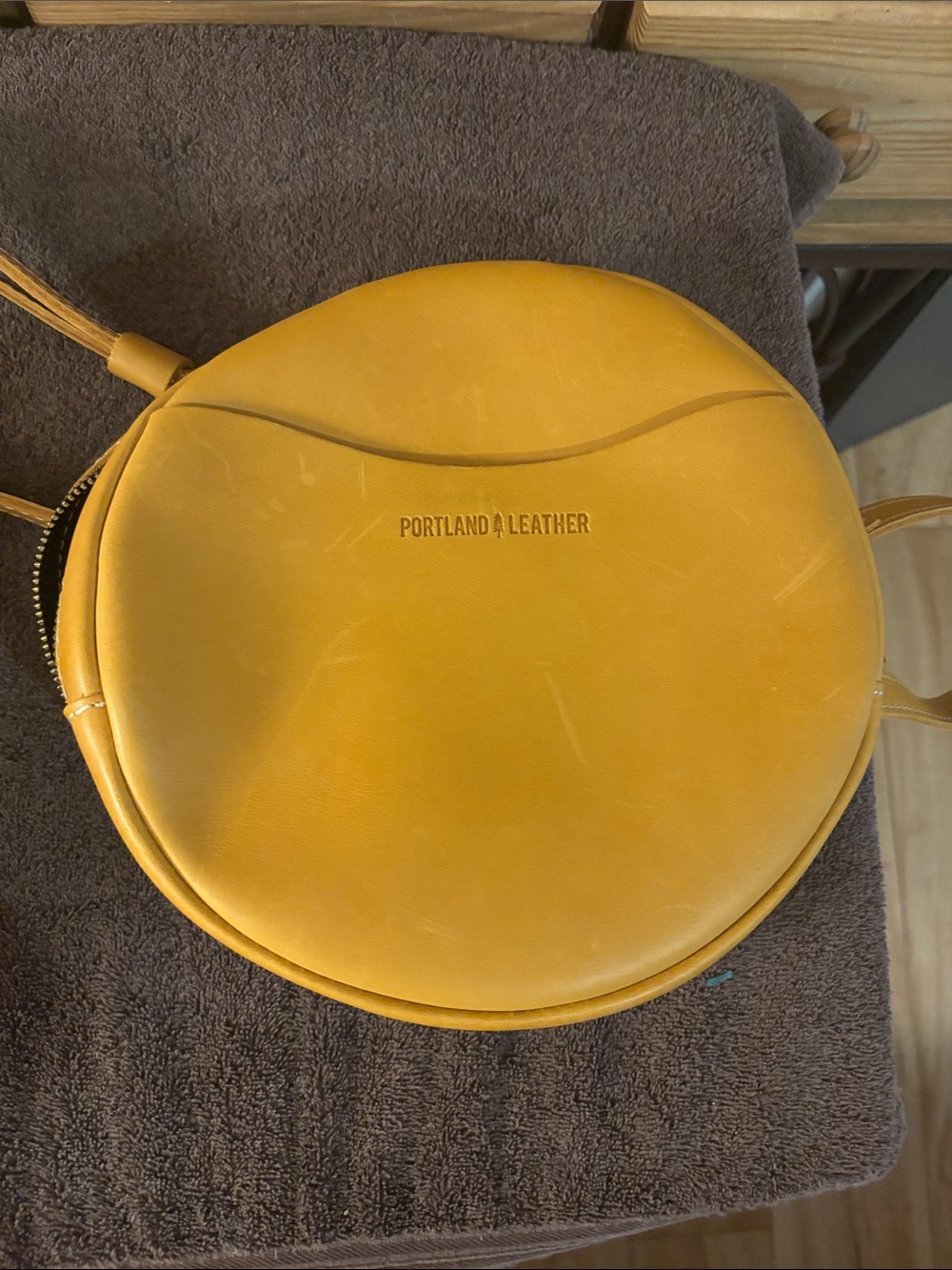 Portland Leather Round Mustard Crossbody Bag - Picture 4 of 6